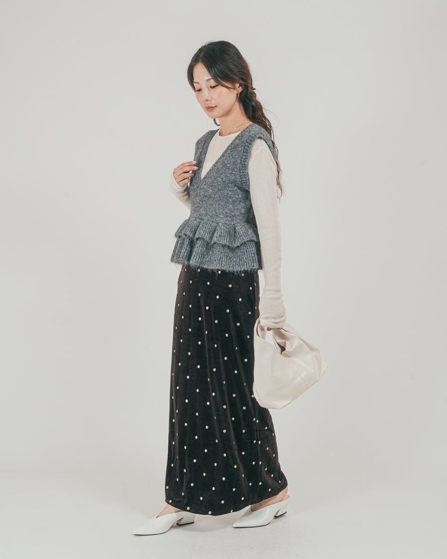 ［SET］2Way モヘアダブルFrillベスト + Dot ベロアスカート（2SET）
