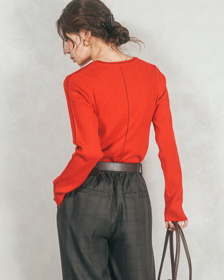 Line Rib クルーネックニット（RED）