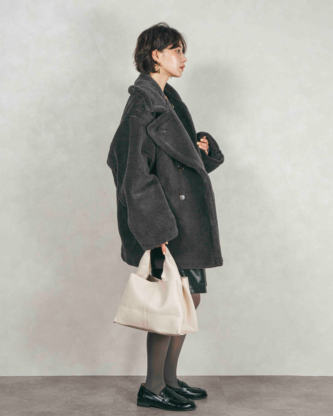 ［SET］テディボア Middleコート+レザーライクハーフパンツ（2SET）