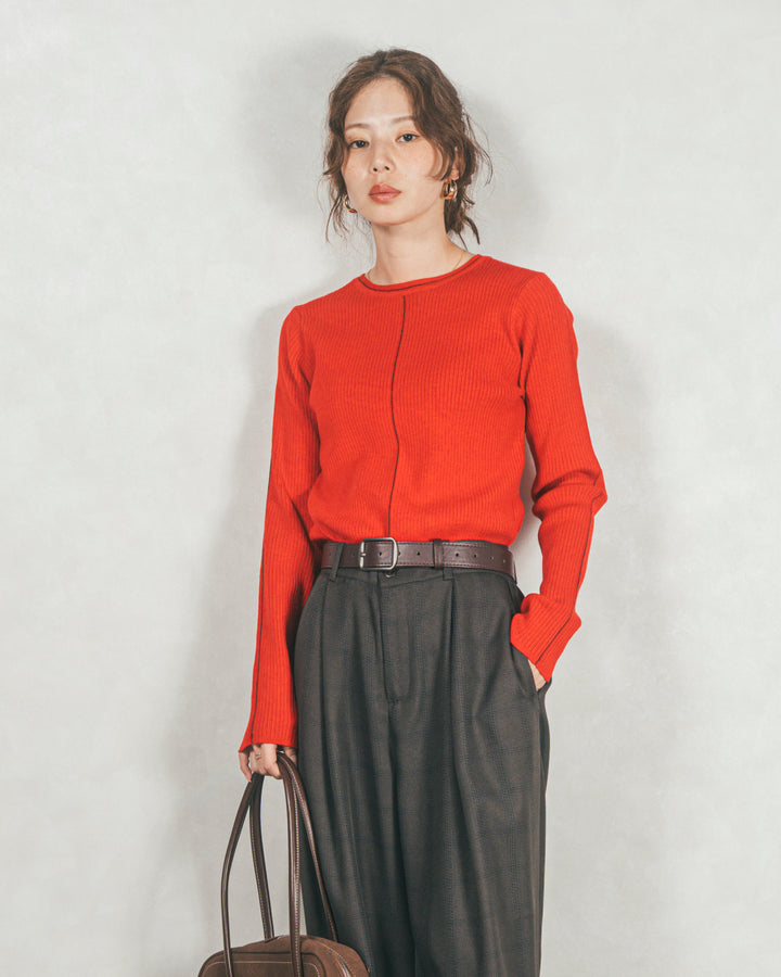 ［SET］Line Rib クルーネックニット+メランジチェックStraightパンツ（2SET）