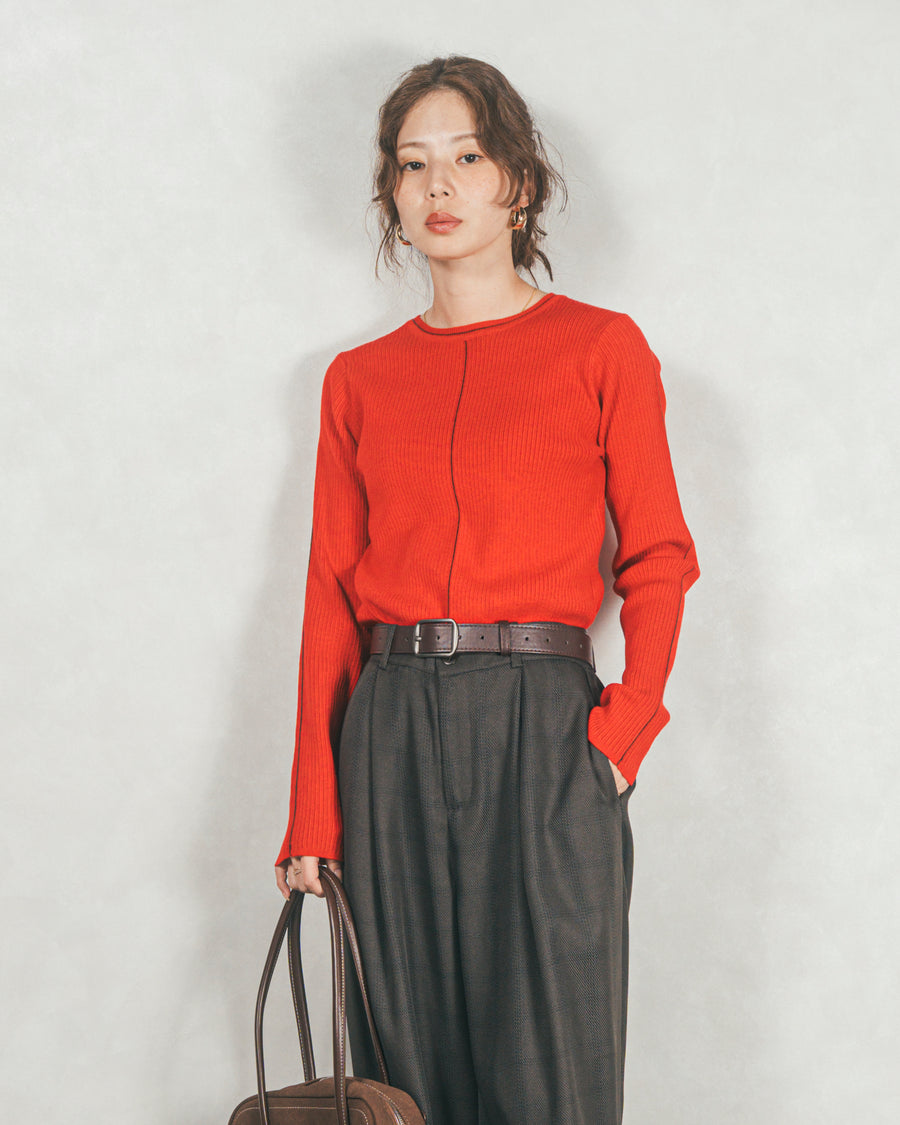 ［SET］Line Rib クルーネックニット+メランジチェックStraightパンツ（2SET）