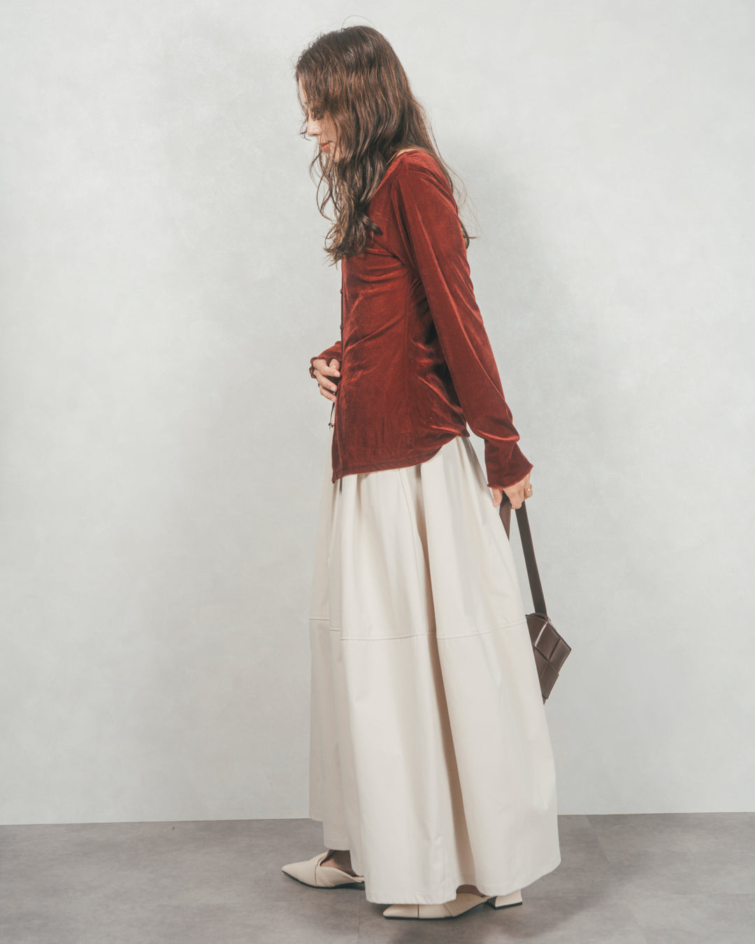 コクーンシルエットロングスカート (BLACK)