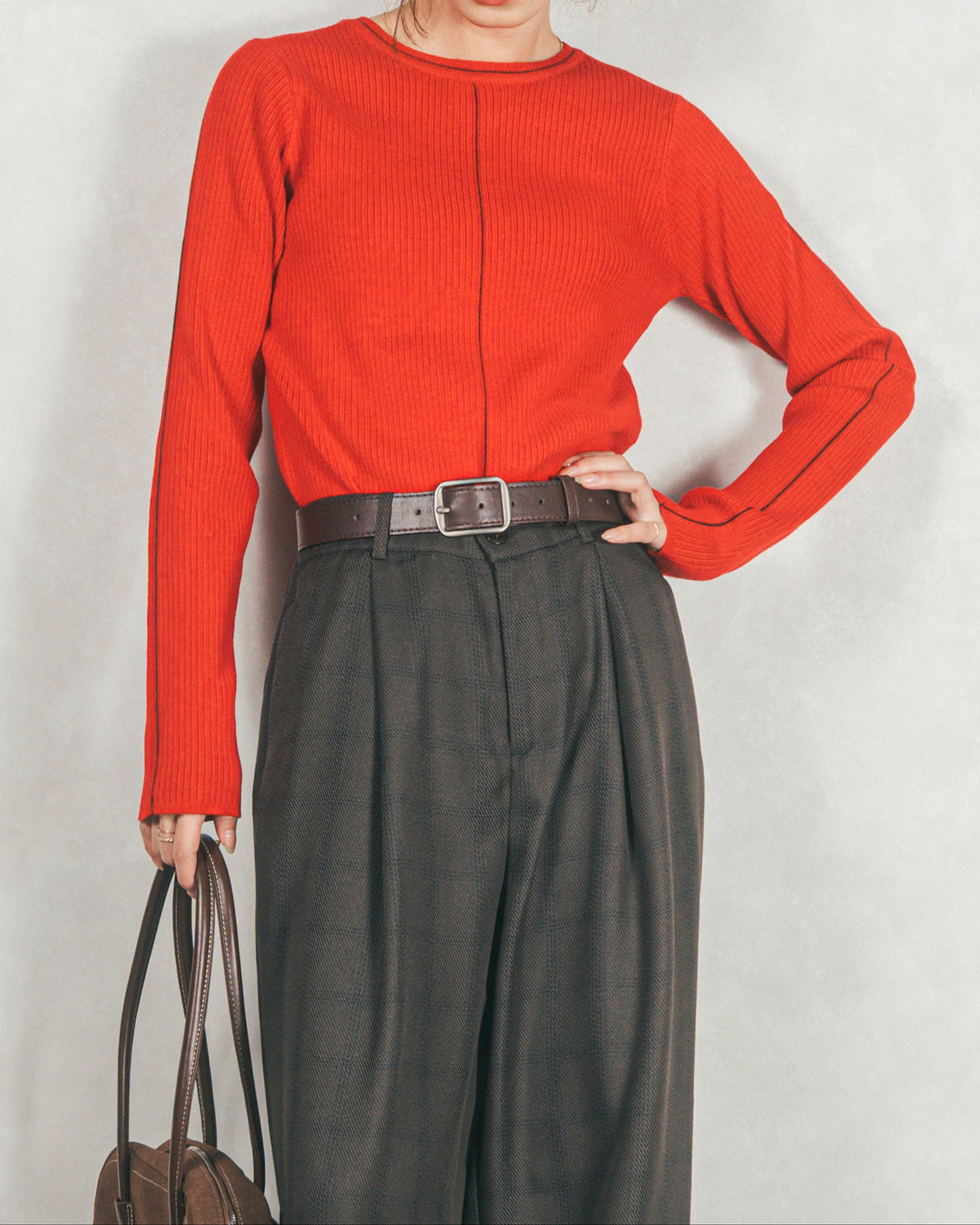 Line Rib クルーネックニット（RED）