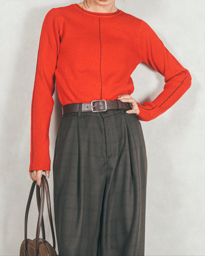 Line Rib クルーネックニット（RED）