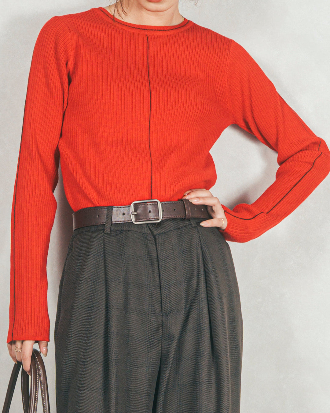 ［SET］Line Rib クルーネックニット+Tweedベロアサロペット（2SET）