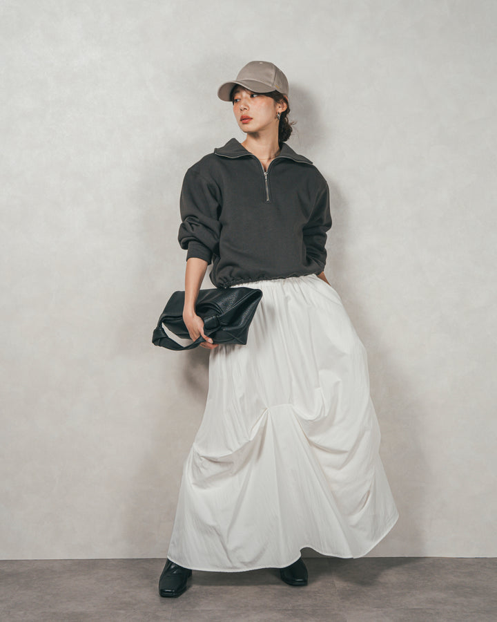 ［SET］裏起毛ハーフZipスウェット+ヴィンテージブロードランダムタックスカート（2SET）