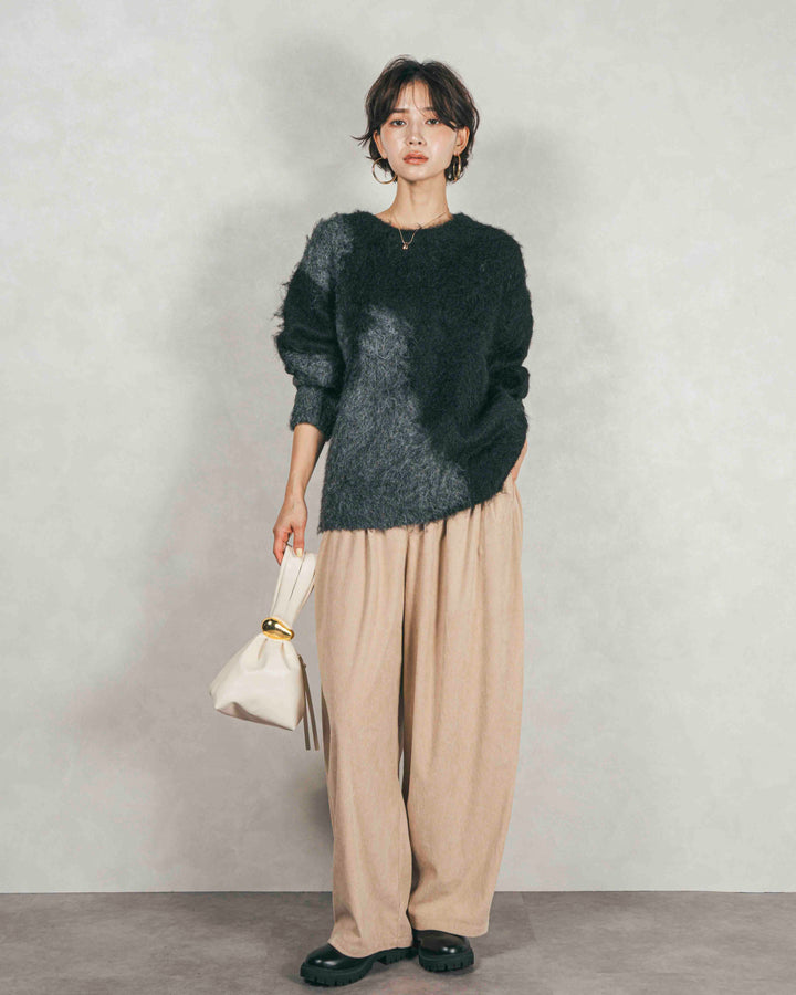 ［SET］ニュアンスグラデーションShaggyニット+サイドタックコクーンコーデュロイパンツ（2SET）