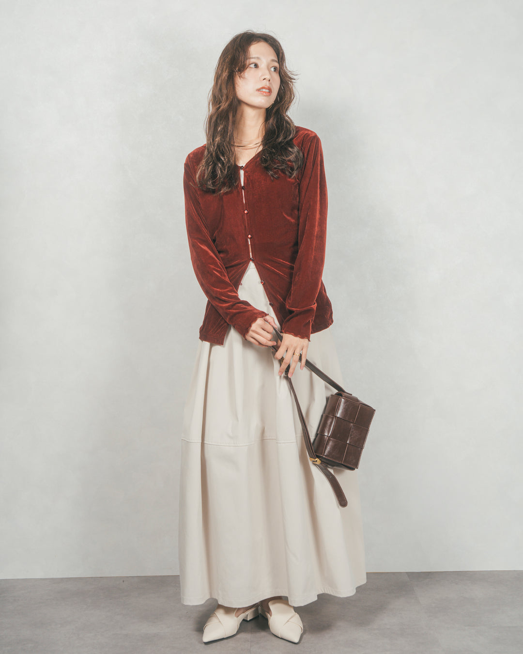 コクーンシルエットロングスカート (BLACK)