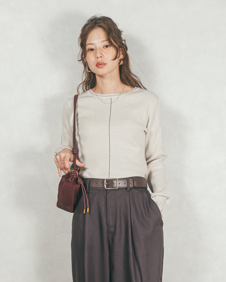 ［SET］Line Rib クルーネックニット+メランジチェックStraightパンツ（2SET）