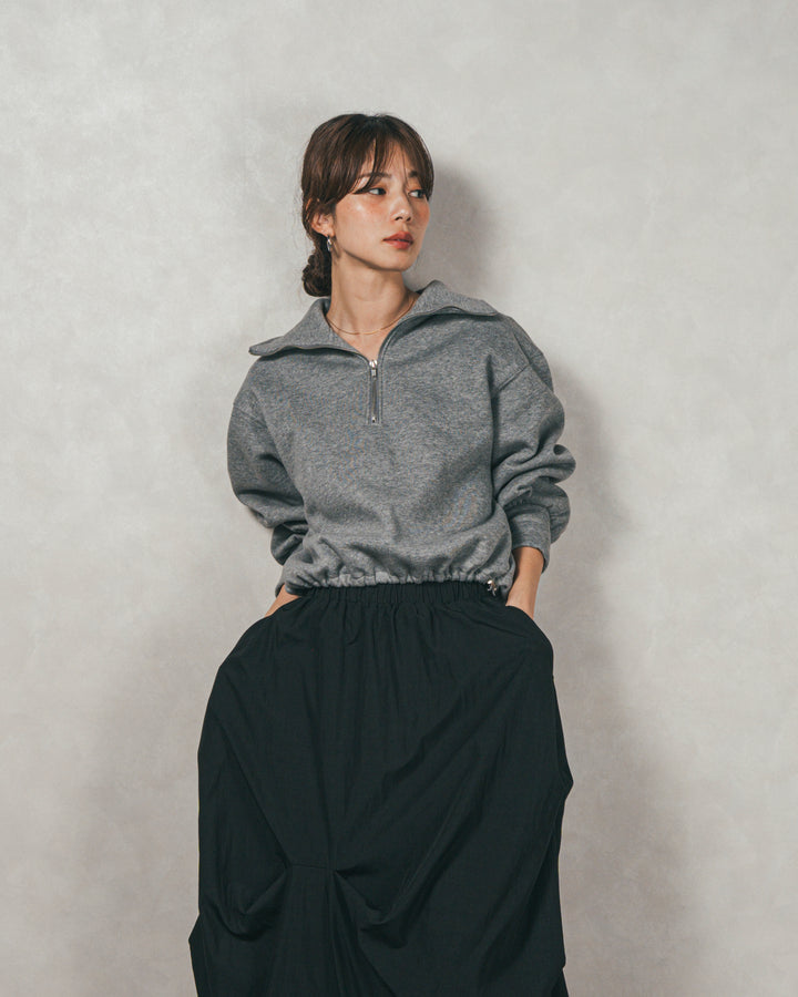 ［SET］裏起毛ハーフZipスウェット+ヴィンテージブロードランダムタックスカート（2SET）