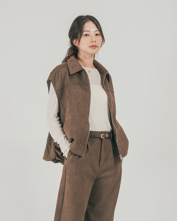 ［SET］スウェードライク Zipベスト + スウェードライク Curveパンツ（2SET）