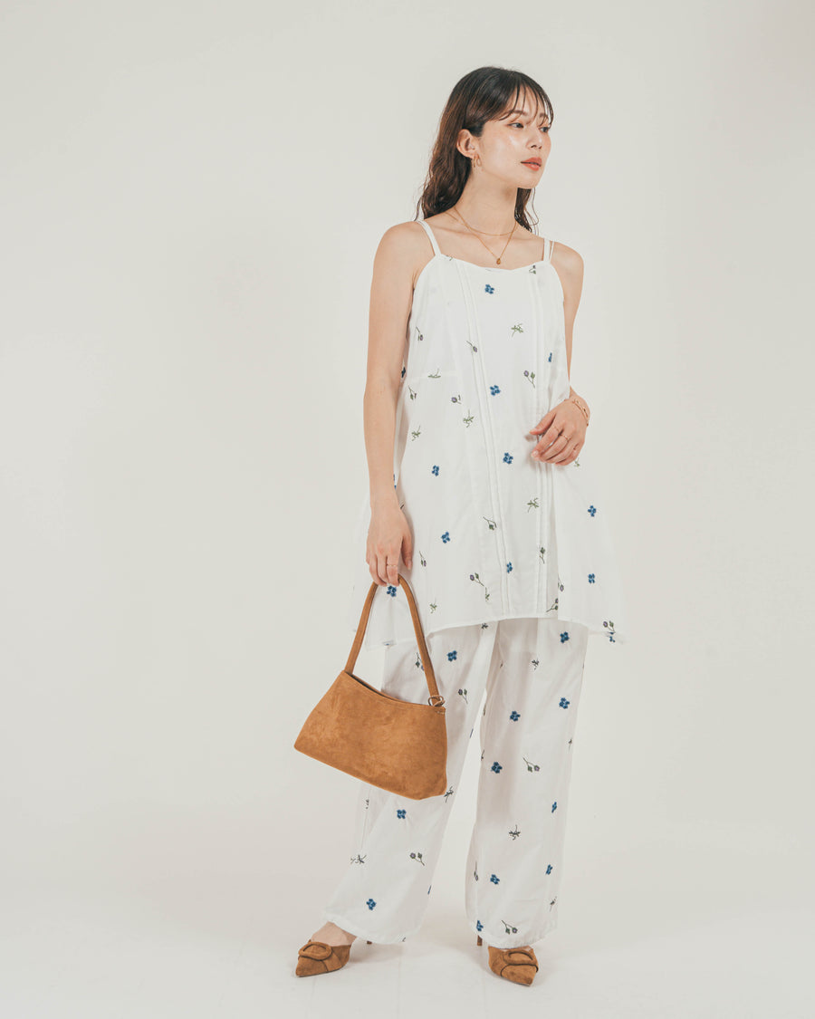 ［SET］Flower刺繍チュニックキャミ + Flower刺繍リラックスパンツ（2SET）