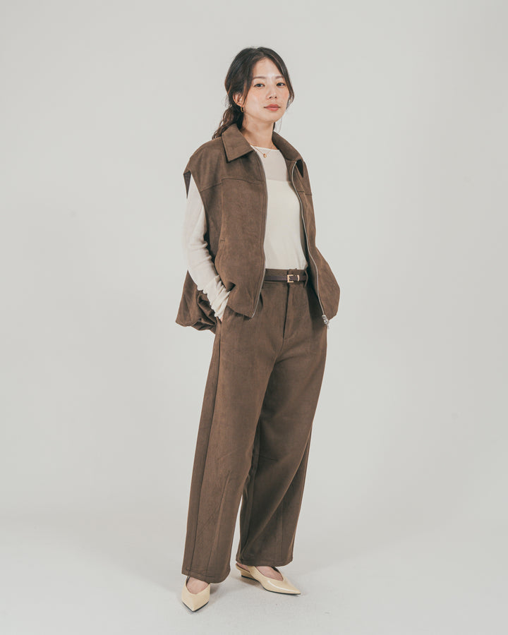 ［SET］スウェードライク Zipベスト + スウェードライク Curveパンツ（2SET）