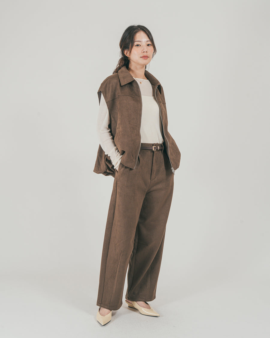 ［SET］スウェードライク Zipベスト + スウェードライク Curveパンツ（2SET）