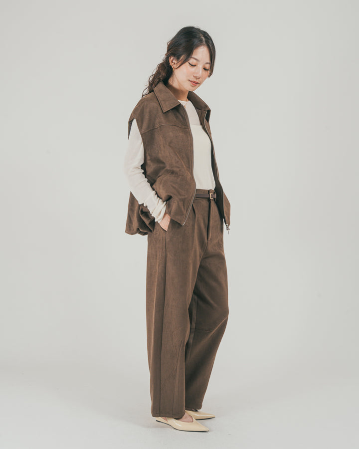 ［SET］スウェードライク Zipベスト + スウェードライク Curveパンツ（2SET）