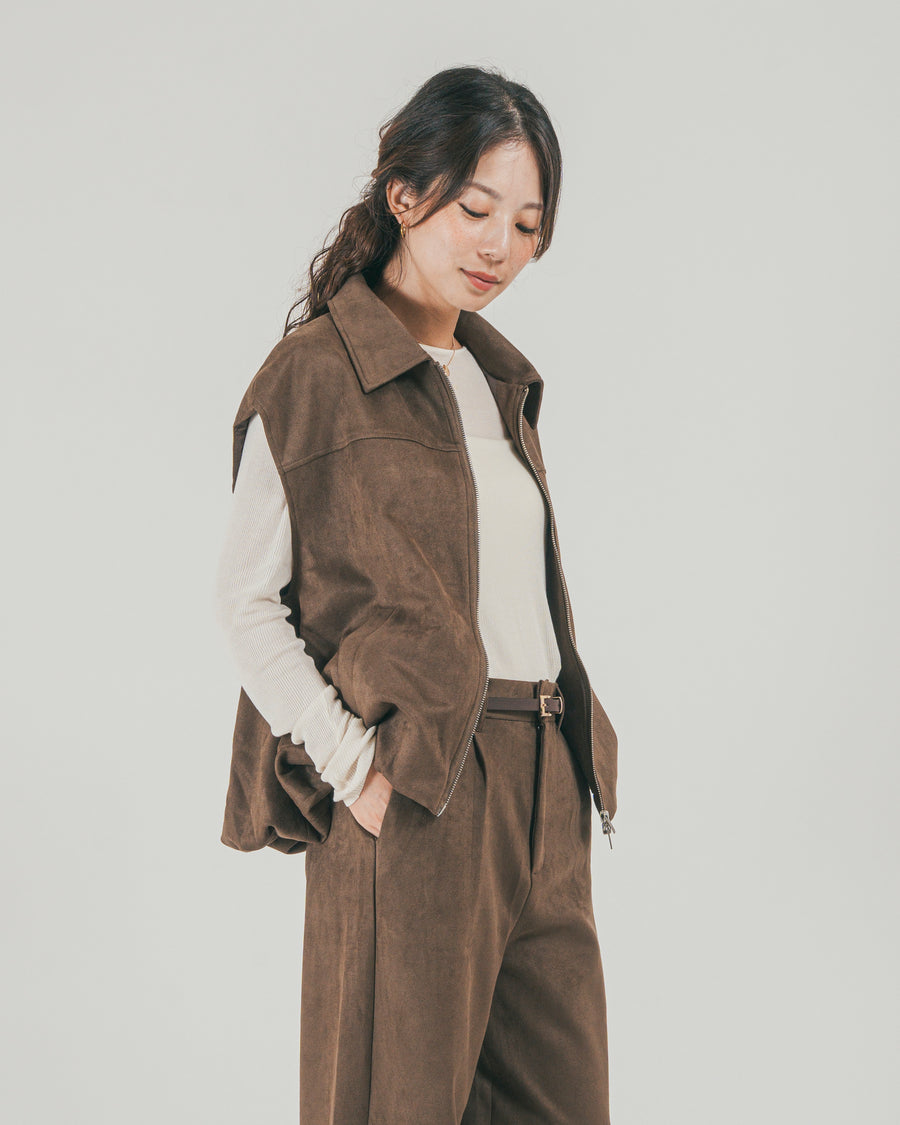 ［SET］スウェードライク Zipベスト + スウェードライク Curveパンツ（2SET）