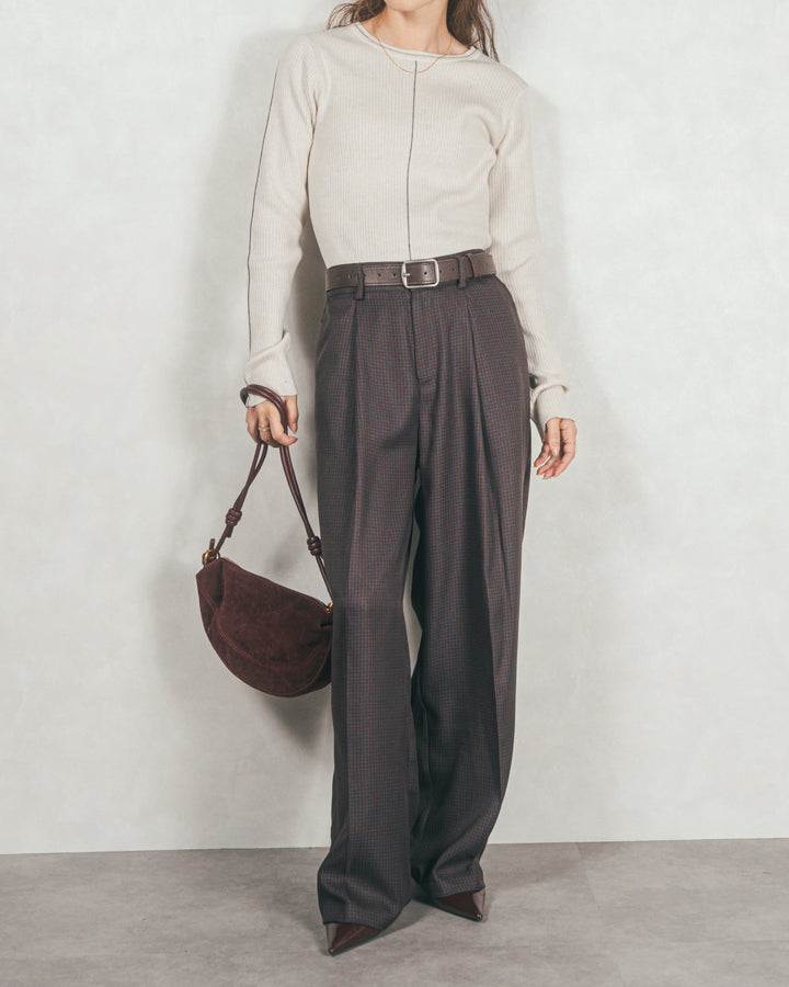 ［SET］Line Rib クルーネックニット+メランジチェックStraightパンツ（2SET）