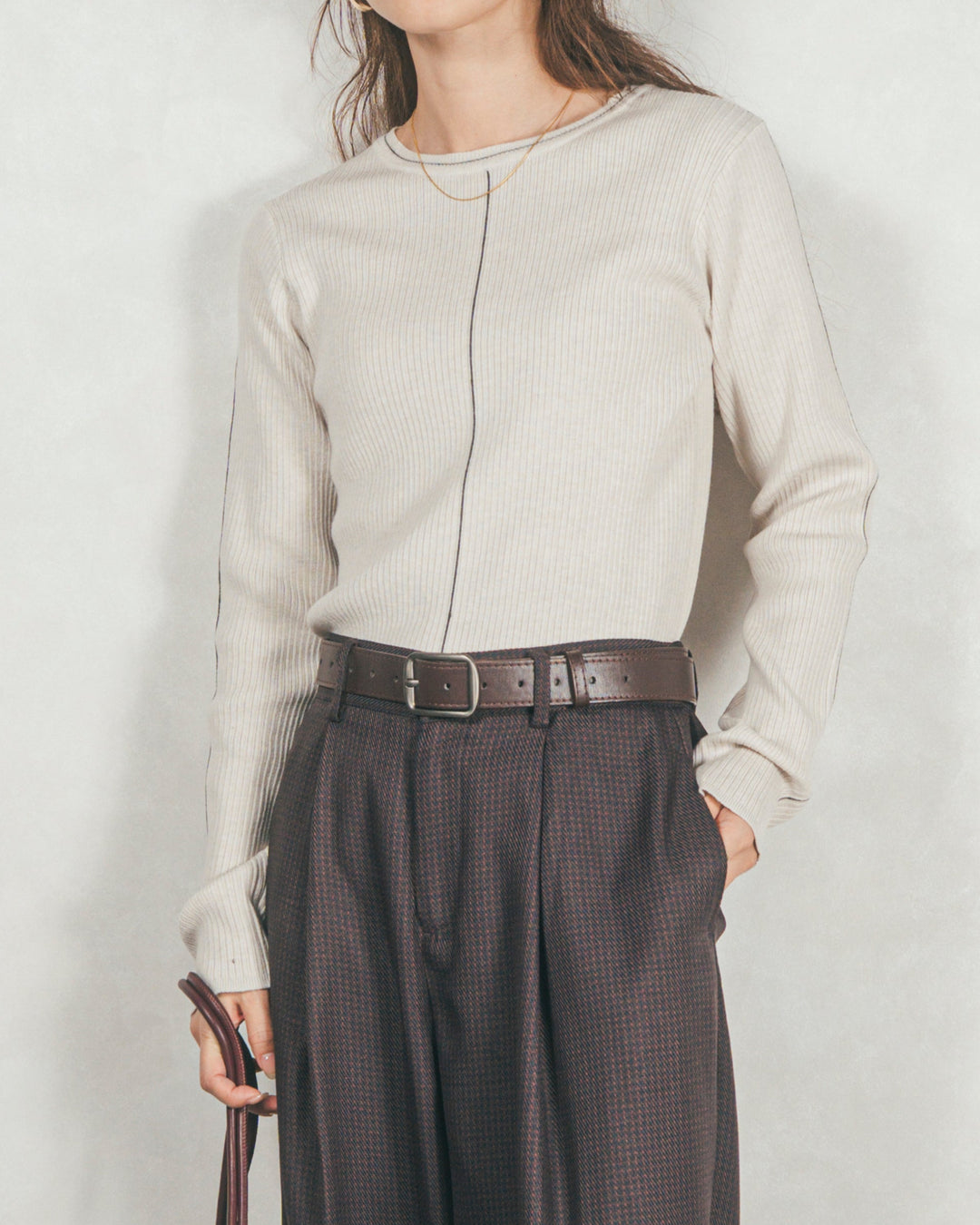 ［SET］Line Rib クルーネックニット+Tweedベロアサロペット（2SET）