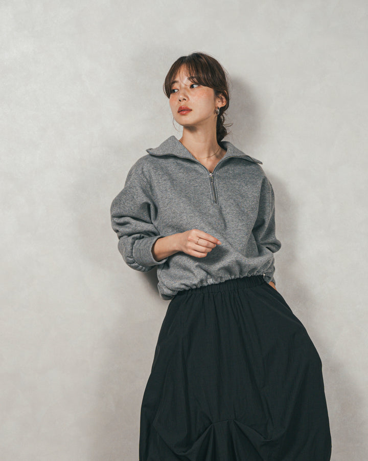 ［SET］裏起毛ハーフZipスウェット+ヴィンテージブロードランダムタックスカート（2SET）