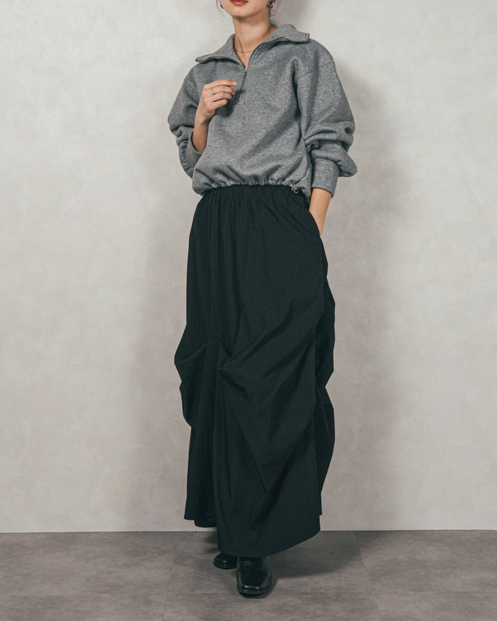 ［SET］裏起毛ハーフZipスウェット+ヴィンテージブロードランダムタックスカート（2SET）