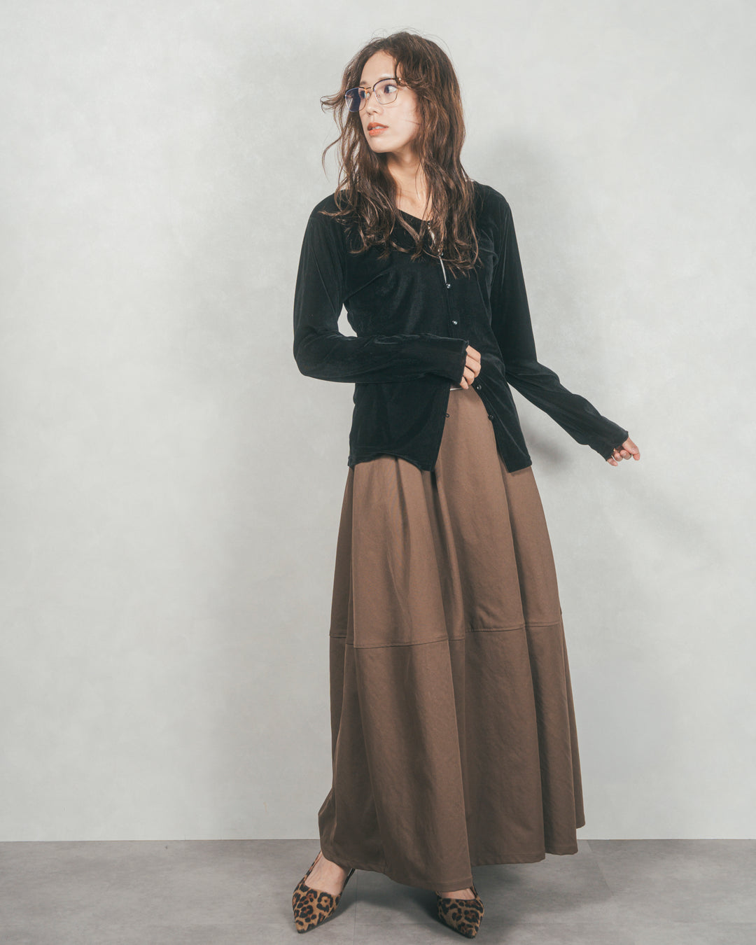 コクーンシルエットロングスカート (BLACK)