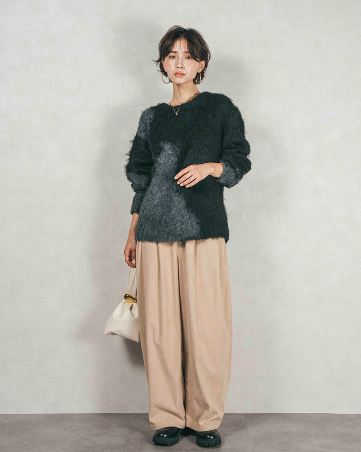 ［SET］ニュアンスグラデーションShaggyニット+サイドタックコクーンコーデュロイパンツ（2SET）