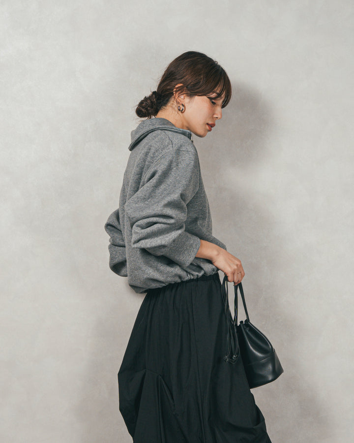 ［SET］裏起毛ハーフZipスウェット+ヴィンテージブロードランダムタックスカート（2SET）