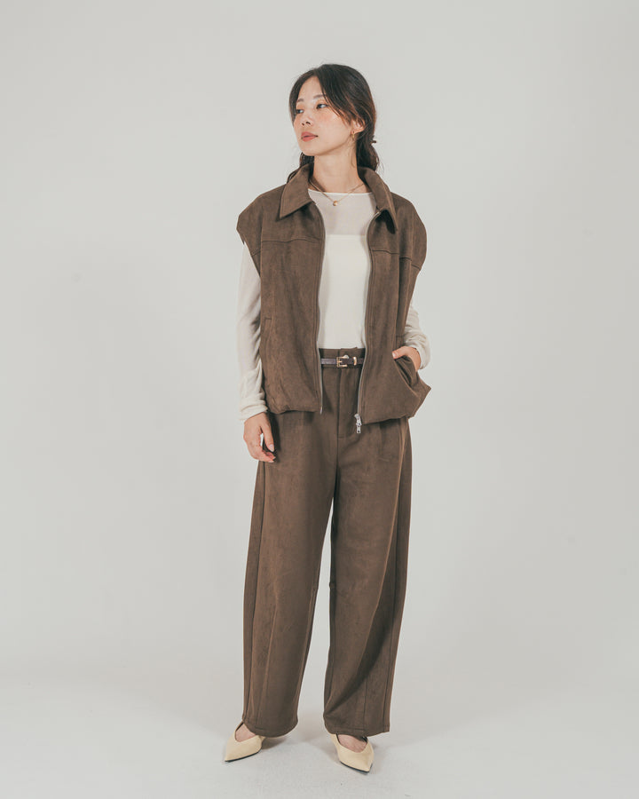 ［SET］スウェードライク Zipベスト + スウェードライク Curveパンツ（2SET）
