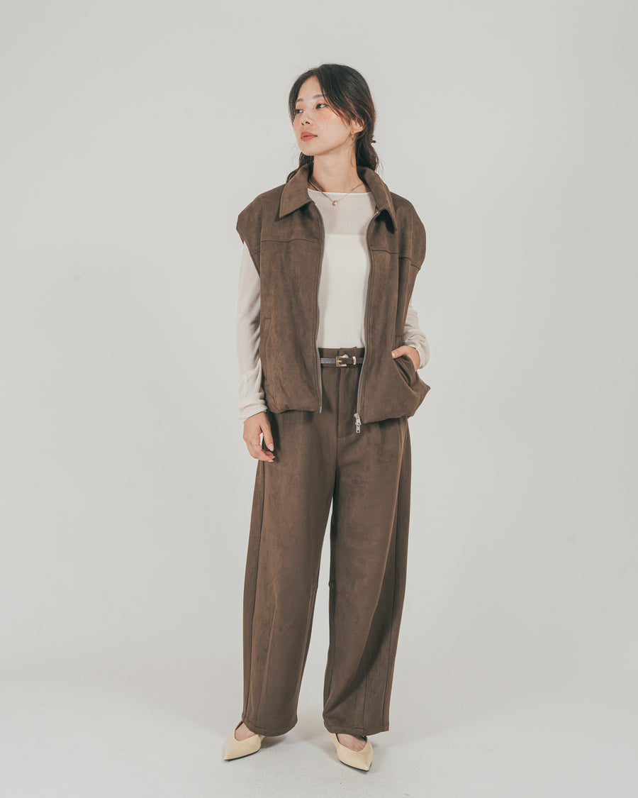 ［SET］スウェードライク Zipベスト + スウェードライク Curveパンツ（2SET）