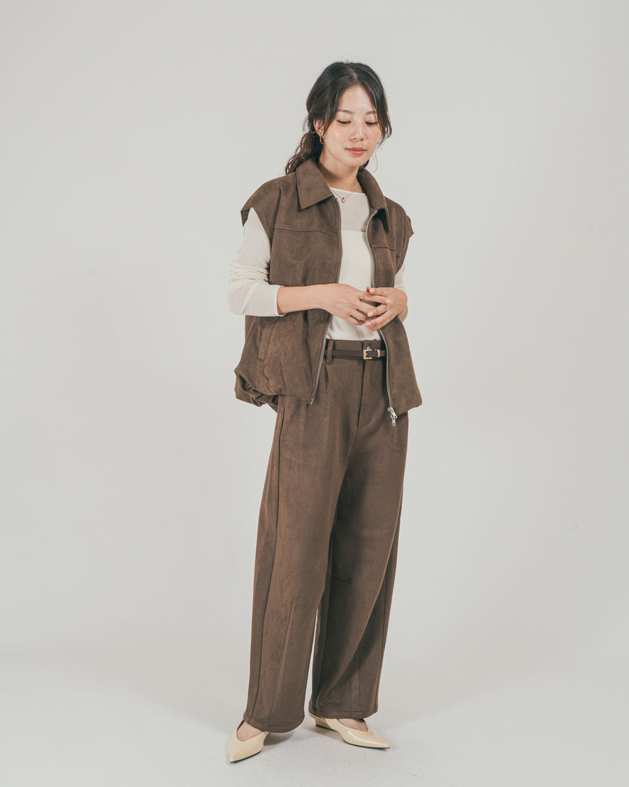［SET］スウェードライク Zipベスト + スウェードライク Curveパンツ（2SET）