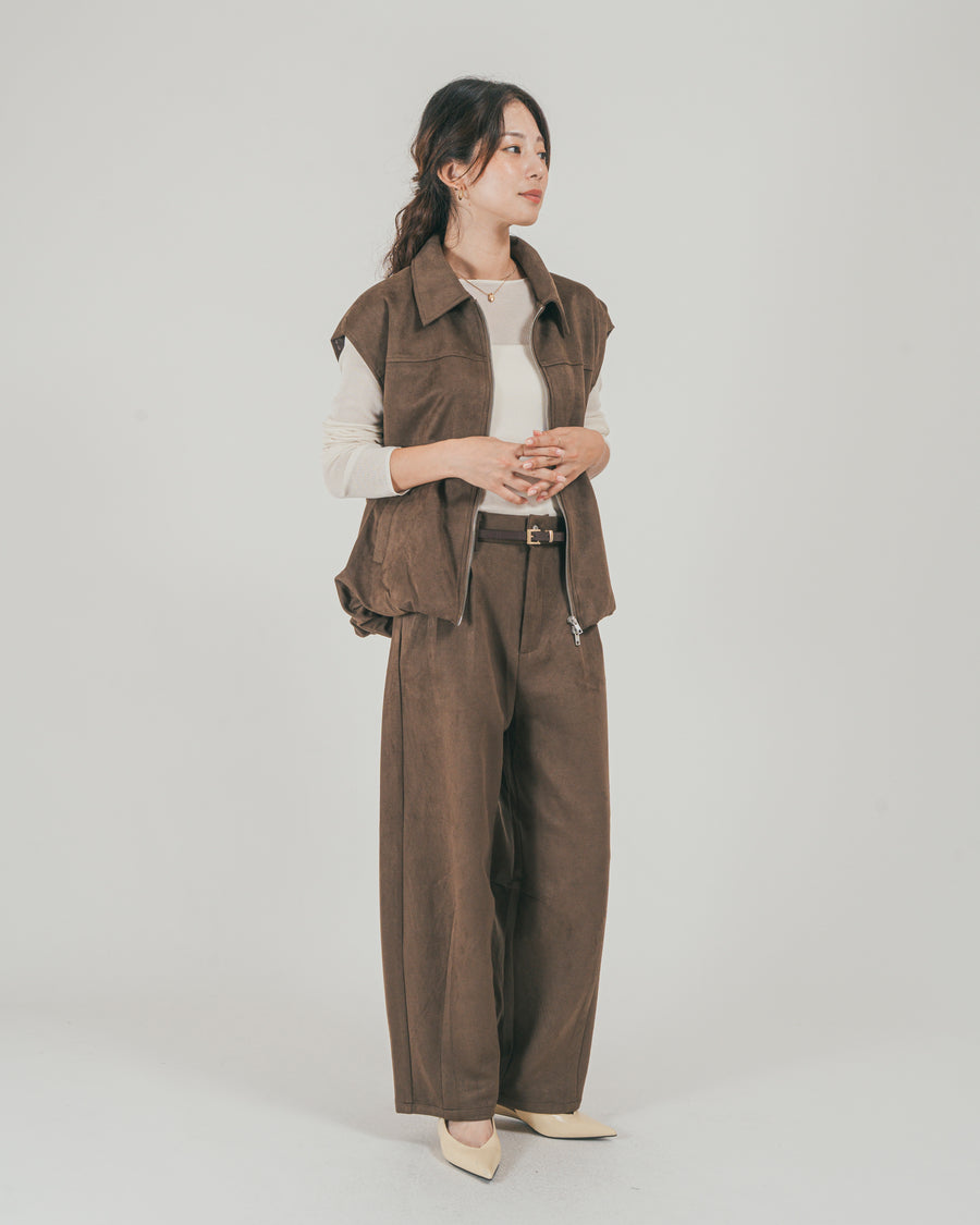 ［SET］スウェードライク Zipベスト + スウェードライク Curveパンツ（2SET）