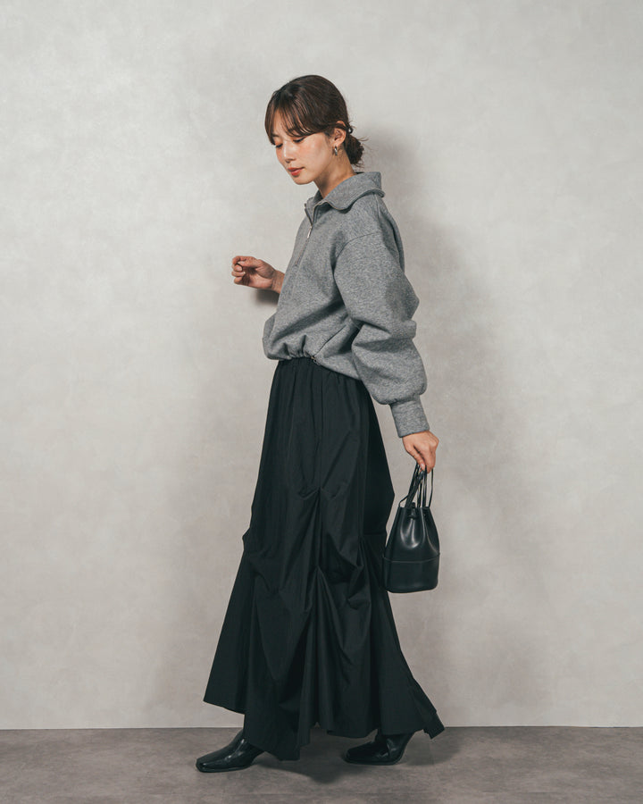 ［SET］裏起毛ハーフZipスウェット+ヴィンテージブロードランダムタックスカート（2SET）