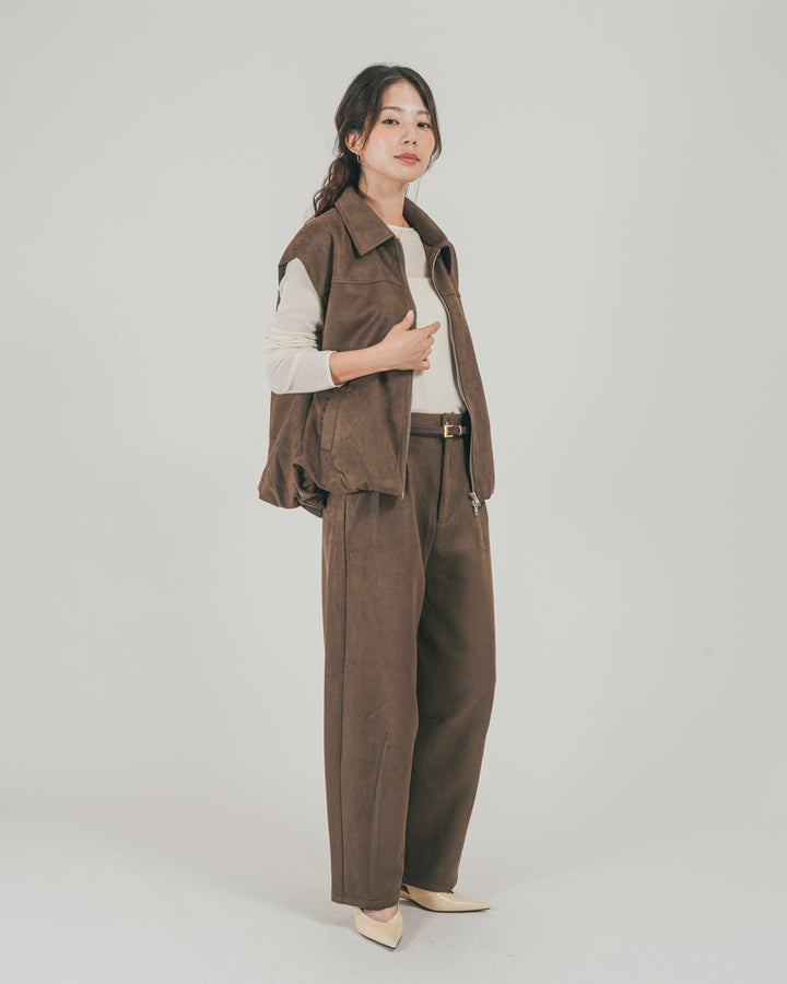 ［SET］スウェードライク Zipベスト + スウェードライク Curveパンツ（2SET）