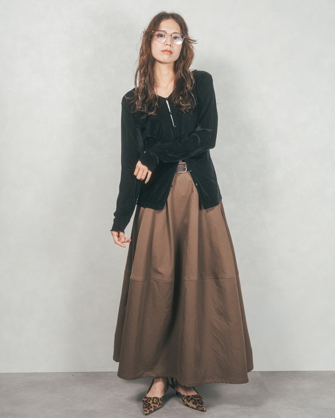 コクーンシルエットロングスカート (BLACK)