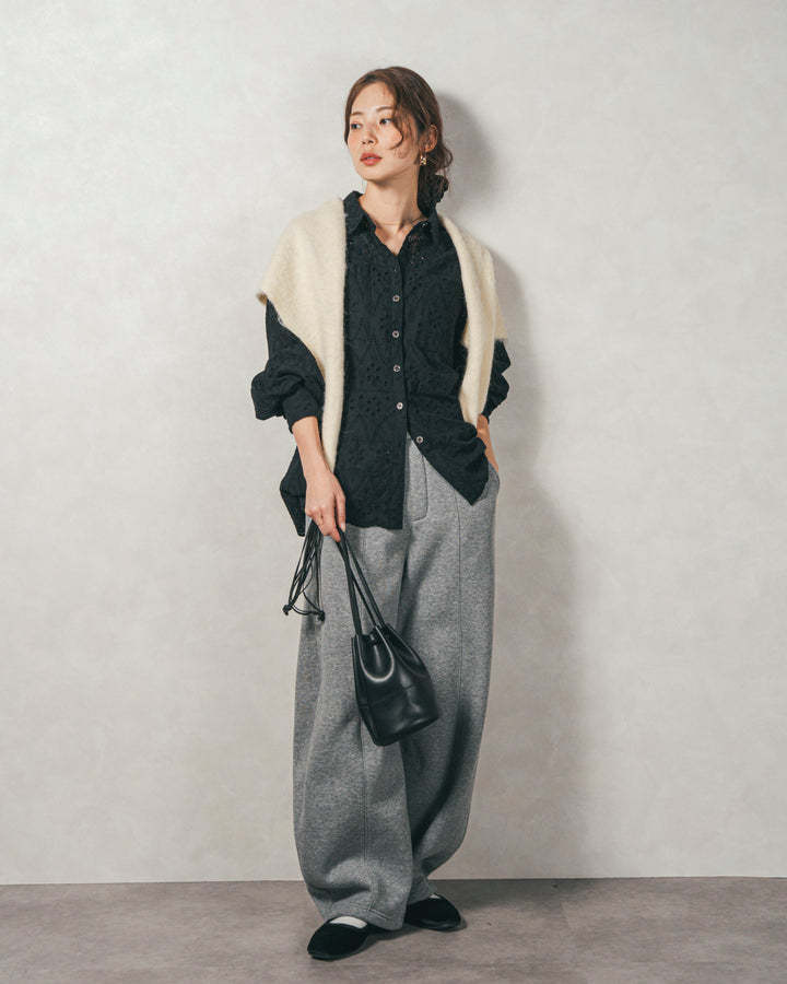 コットンフラワーレースシャツ (BLACK)