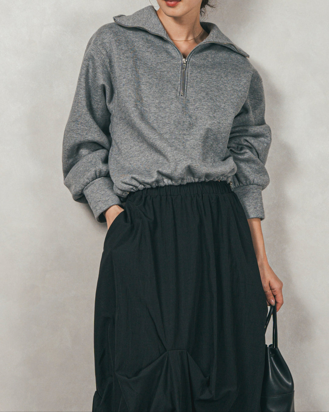［SET］裏起毛ハーフZipスウェット+ヴィンテージブロードランダムタックスカート（2SET）