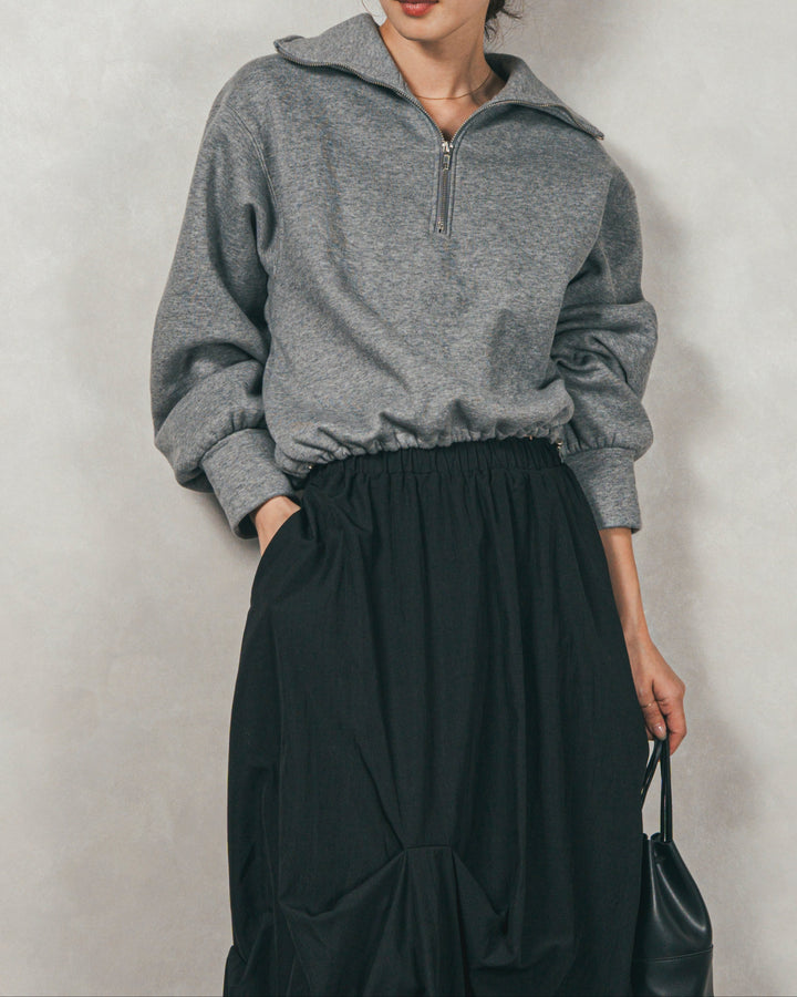 ［SET］裏起毛ハーフZipスウェット+ヴィンテージブロードランダムタックスカート（2SET）