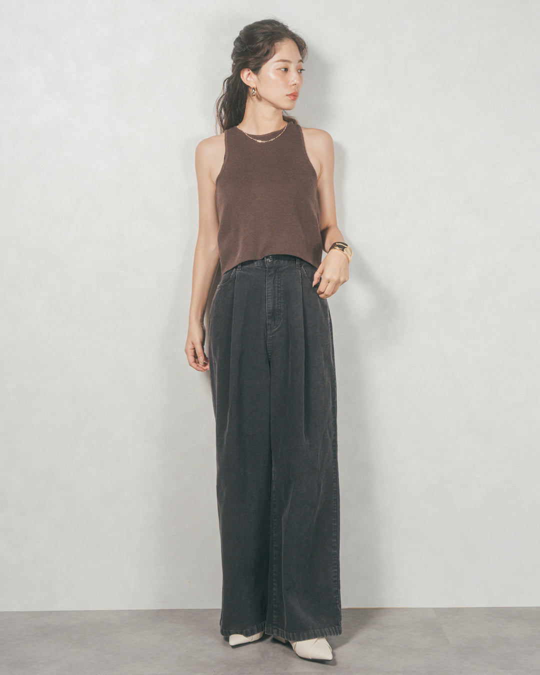 メランジVネックニットレイヤードセット (BROWN x DARK BROWN)