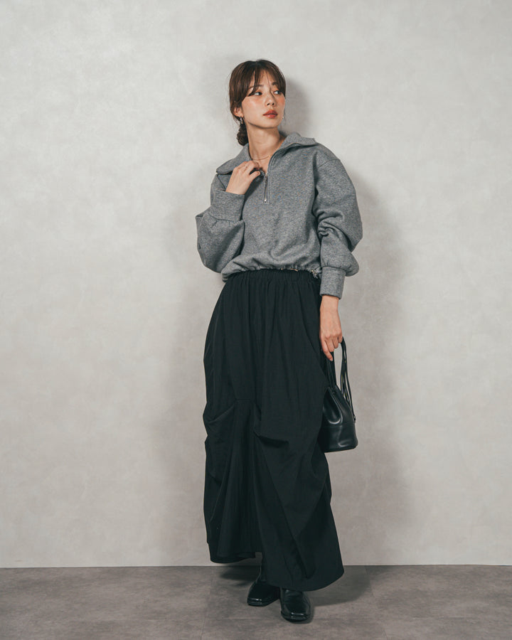 ［SET］裏起毛ハーフZipスウェット+ヴィンテージブロードランダムタックスカート（2SET）