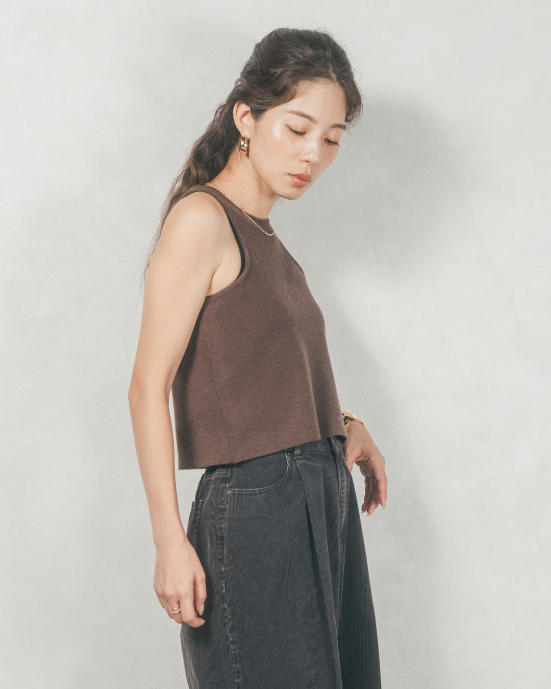 メランジVネックニットレイヤードセット (BROWN x DARK BROWN)