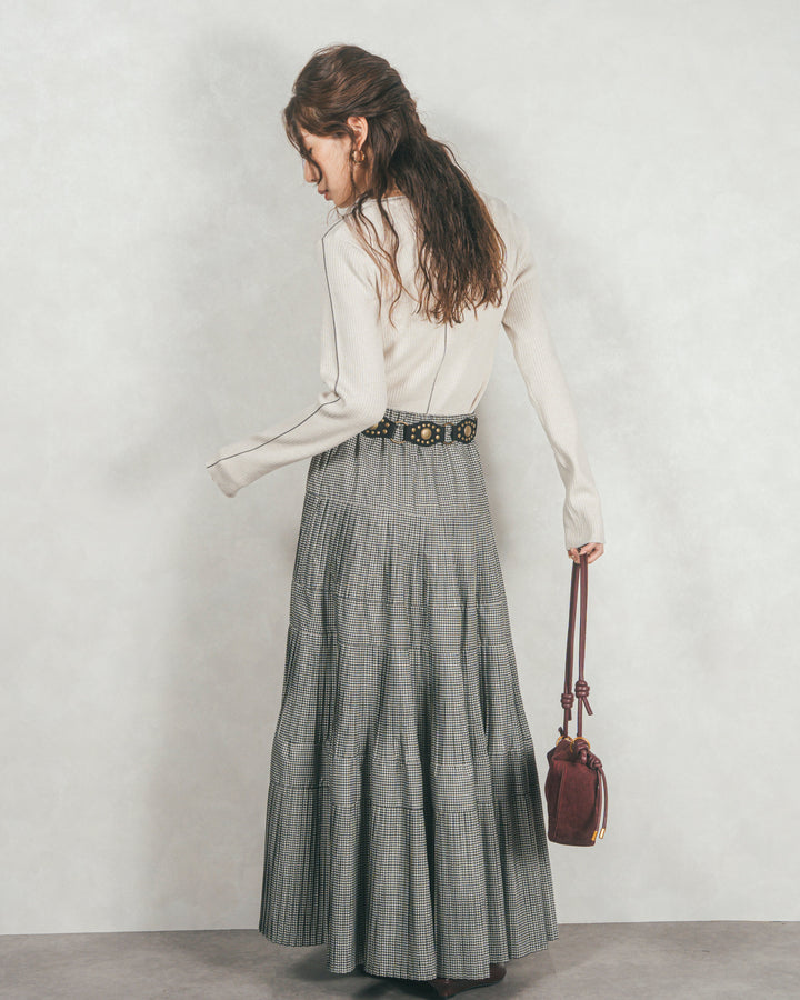 ［SET］Line Rib クルーネックニット+プリーツティアードLongスカート