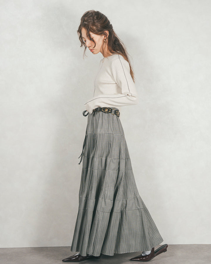 ［SET］Line Rib クルーネックニット+プリーツティアードLongスカート