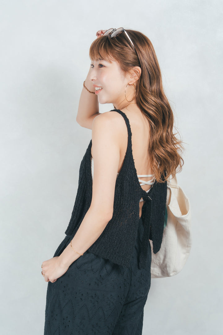 リブ編みニットビスチェ (BLACK)