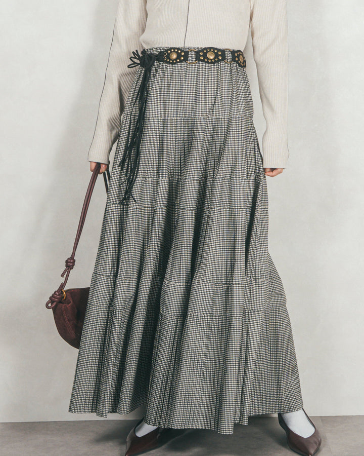 プリーツティアードLongスカート (CHECK)
