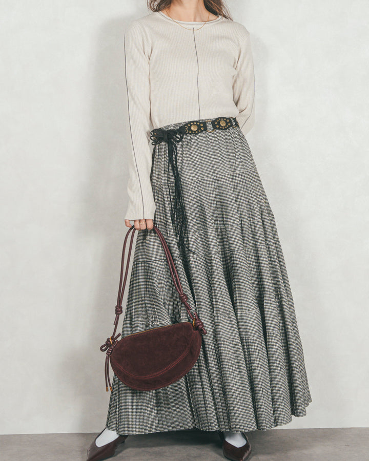 ［SET］Line Rib クルーネックニット+プリーツティアードLongスカート