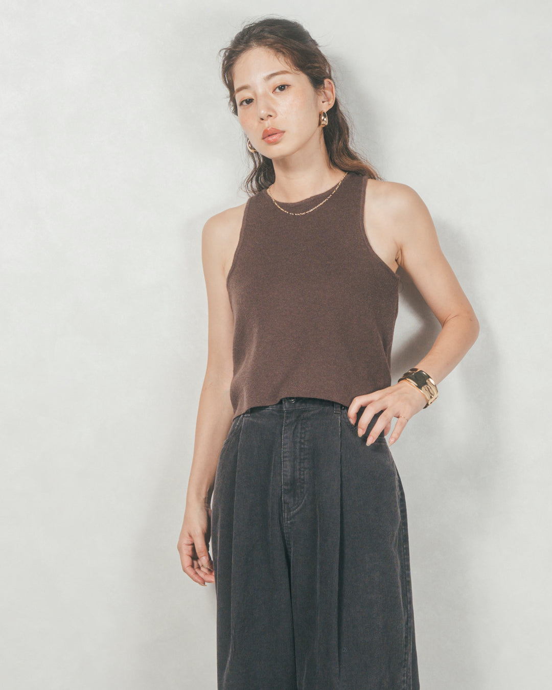 メランジVネックニットレイヤードセット (BROWN x DARK BROWN)