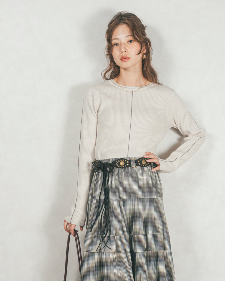 ［SET］Line Rib クルーネックニット+プリーツティアードLongスカート