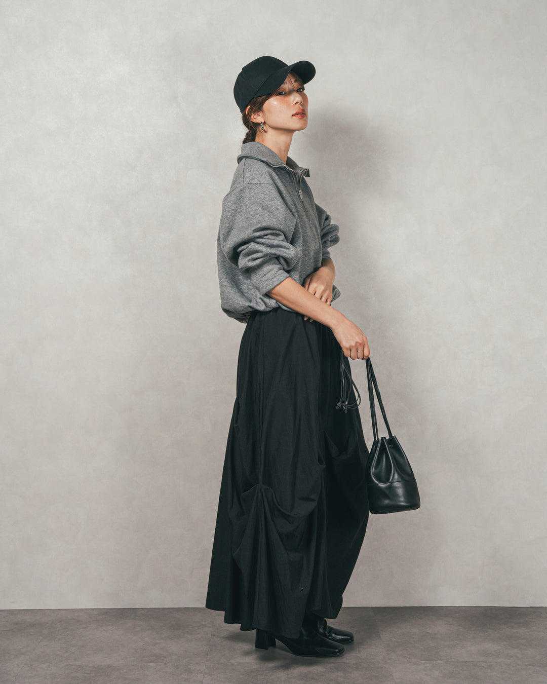 ［SET］裏起毛ハーフZipスウェット+ヴィンテージブロードランダムタックスカート（2SET）