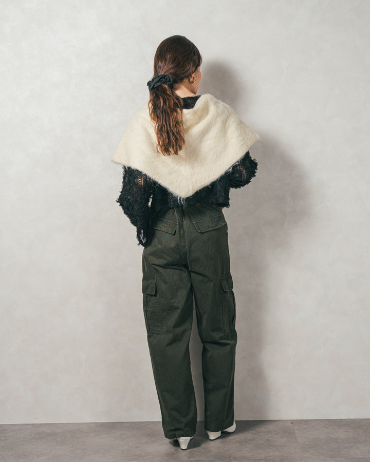 ［SET］チュールメッシュクロップドトップス+すっきり見えカップ付きキャミ+ピグメントツイルカーゴパンツ（3SET）