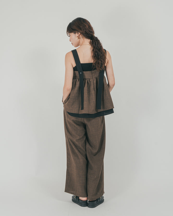 ［SET］スラブTweedバイカラーティアードキャミ + スラブTweedタックワイドパンツ（2SET）